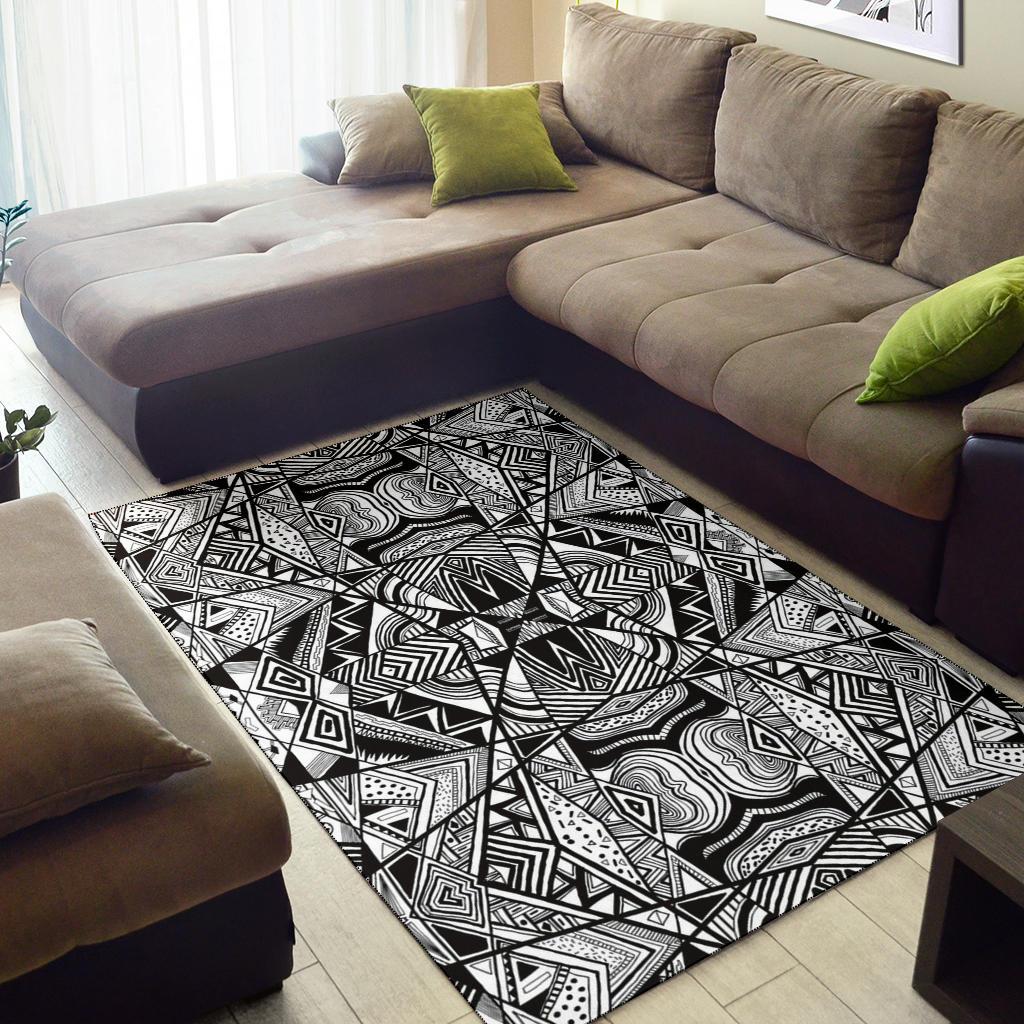 Polynesian Black And White Area Rug - Polynesian Pride