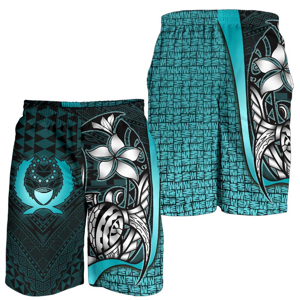 Pohnpei Micronesian Men's Shorts Turquoise - Turtle With Hook - Polynesian Pride