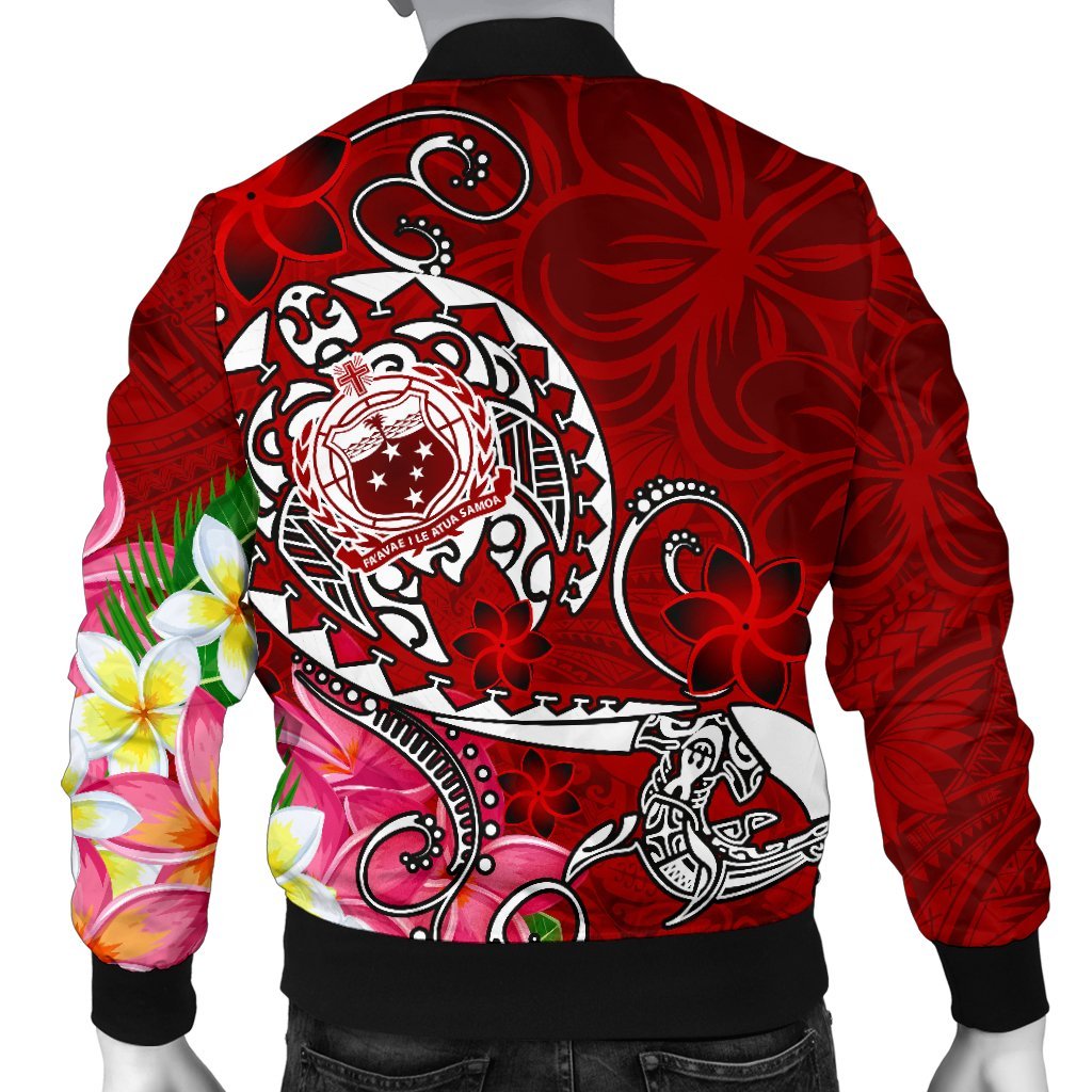 Samoa Custom Personalised Men's Bomber Jacket - Turtle Plumeria (Red) - Polynesian Pride
