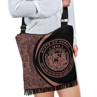 Hawaii Coat Of Arms Polynesian Crossbody Boho Handbag - Circle Style Pink And Black - Polynesian Pride
