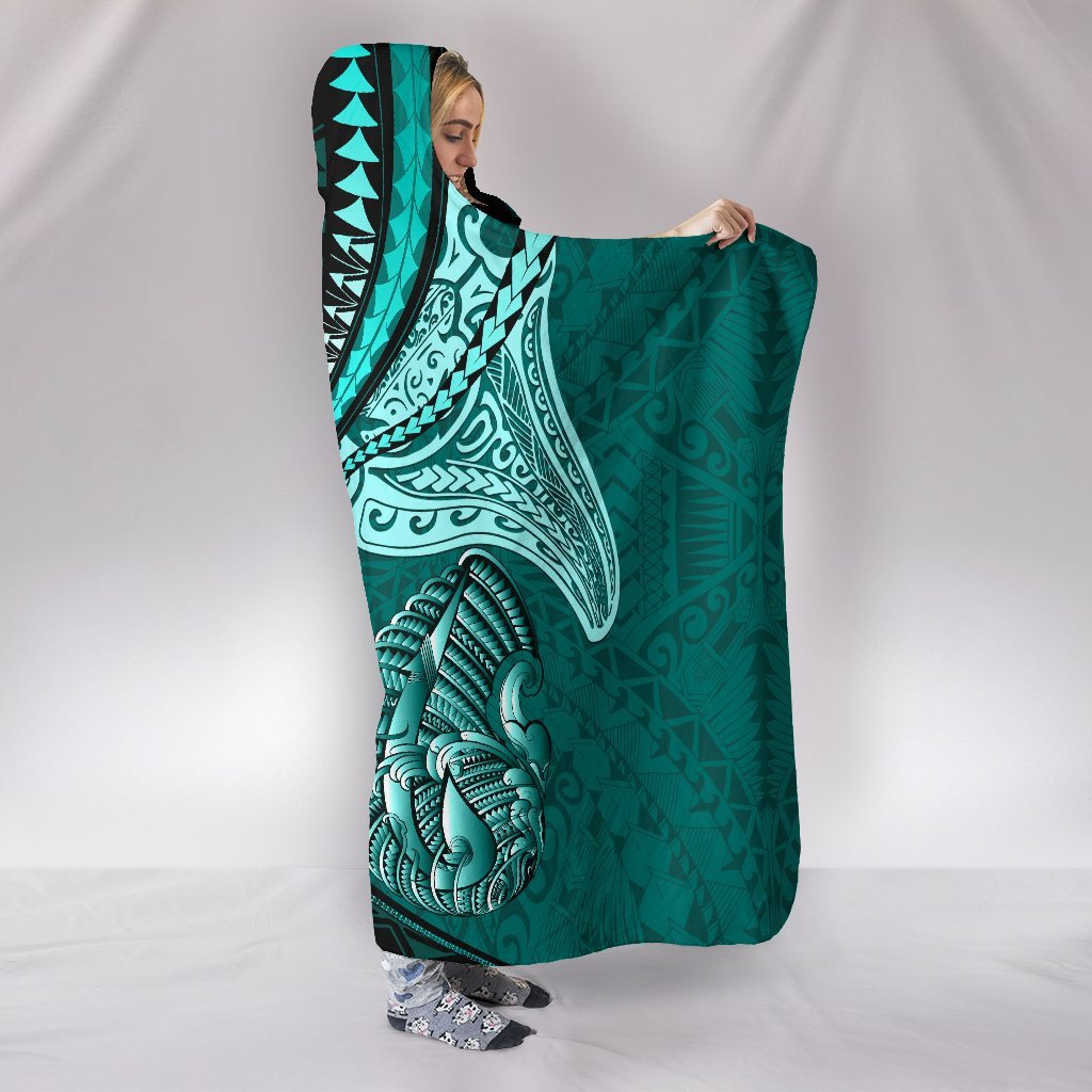 Fish Hook Hooded Blanket Manta Polynesian Turquoise - Polynesian Pride