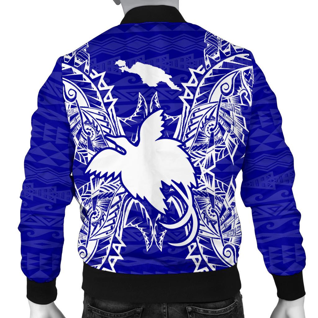 Papua New Guinea Polynesian Men's Bomber Jacket Map Blue - Polynesian Pride