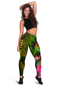American Samoa Polynesian Personalised Women's Leggings - Hibiscus and Banana Leaves - Polynesian Pride
