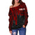 Samoa Personalised Women's Off Shoulder Sweater - Samoa Seal With Polynesian Pattern In Heartbeat Style (Red) - Polynesian Pride