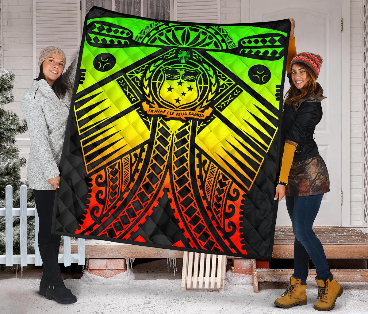 Samoa Polynesian Premium Quilt - Samoa Reggae Seal with Polynesian Tattoo - Polynesian Pride