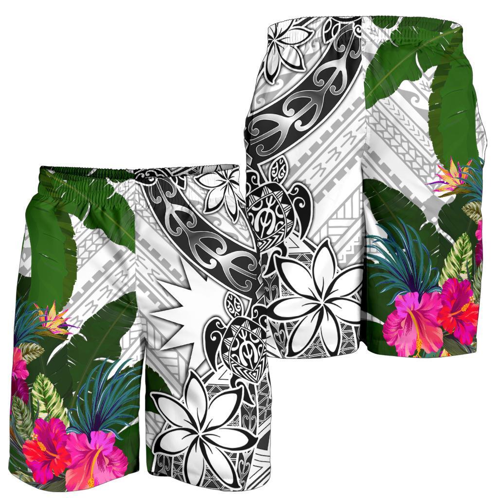 Nauru Men's Short White - Turtle Plumeria Banana Leaf - Polynesian Pride