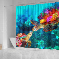 Vanuatu American Samoa Shower Curtain - Sea Turtle Coral Treasure - Polynesian Pride