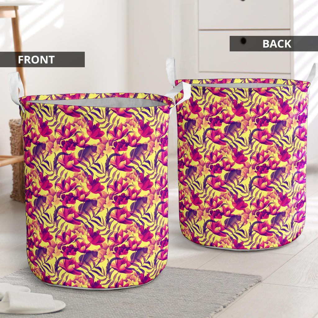 Hawaii Seamless Tropical Flower Plant Pattern Background Hawaii Laundry Basket - Polynesian Pride