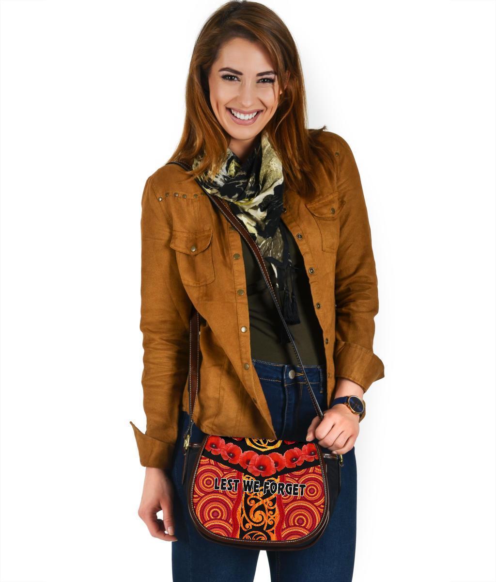 Anzac Lest We Forget Poppy Saddle Bag New Zealand Maori Silver Fern - Australia Aboriginal - Polynesian Pride