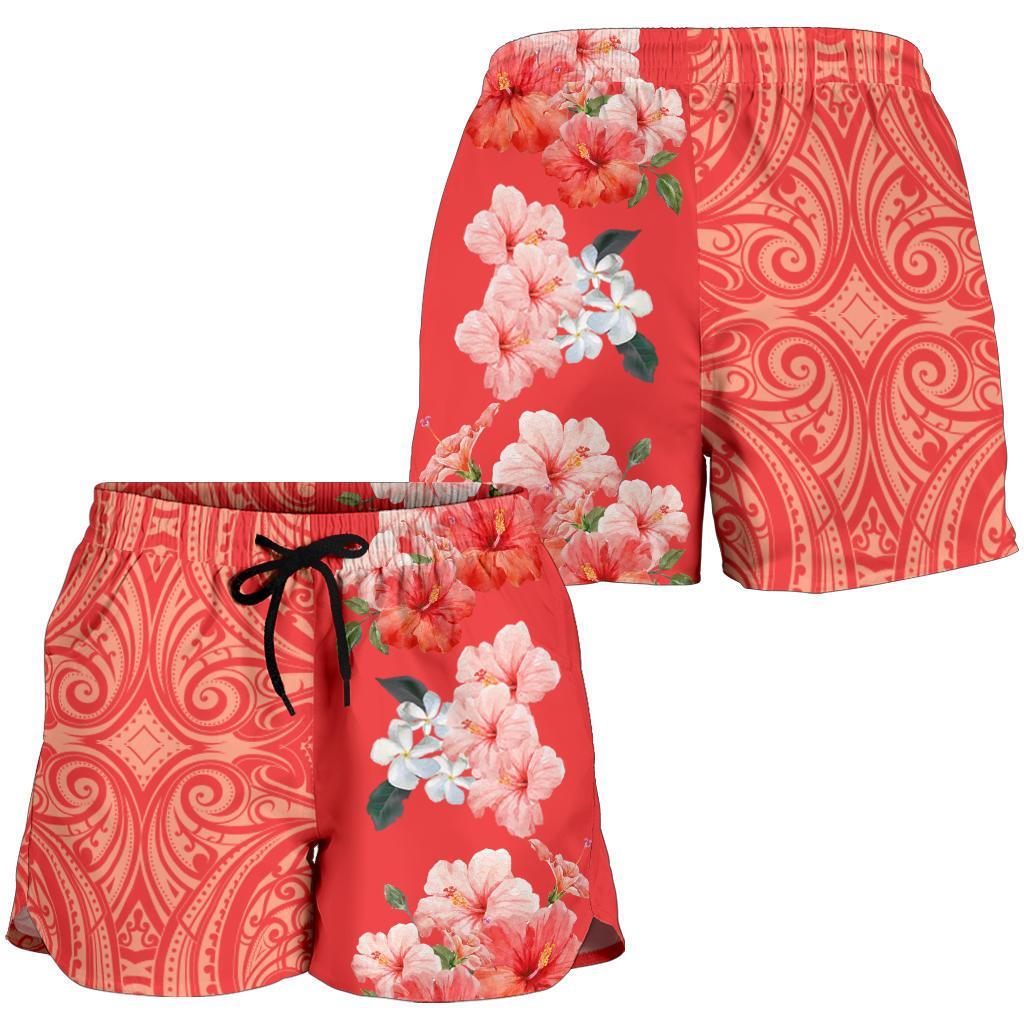 hawaii-hibiscus-flower-polynesian-womens-shorts-curtis-style-orange