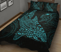 Polynesian Quilt Bed Set - Polynesian Blue Shark Warrior Tattoo - Polynesian Pride