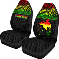 Papua New Guinea Custom Personalised Car Seat Covers - Papua New Guinea Reggae Flag Polynesian Tattoo - Polynesian Pride