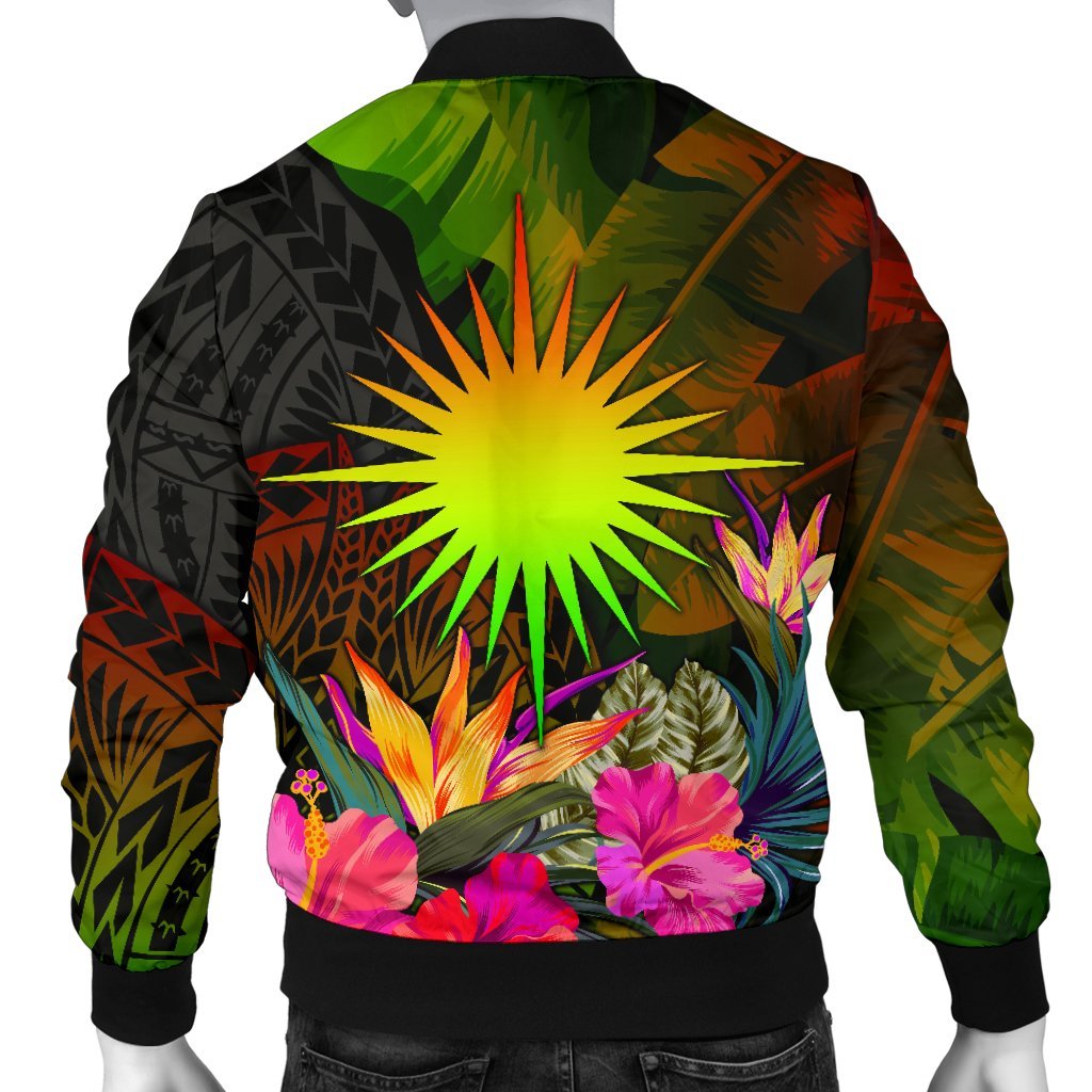 Marshall Islands Polynesian Personalised Men's Bomber Jacket - Hibiscus and Banana Leaves - Polynesian Pride