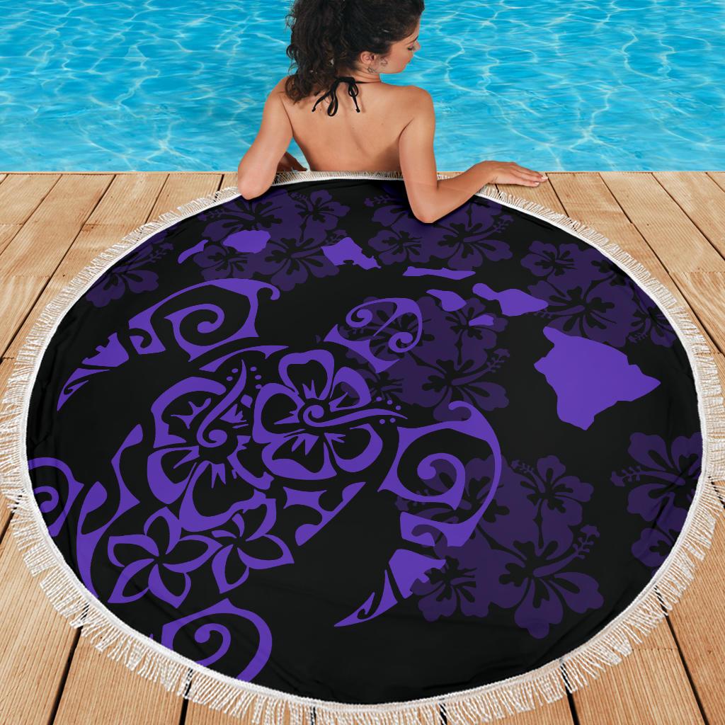 Turtle Hibiscus Map Purple Beach Blanket - Polynesian Pride