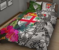 Fiji Quilt Bed Set White - Turtle Plumeria Banana Leaf - Polynesian Pride