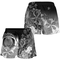 Pohnpei Women's Shorts - Humpback Whale with Tropical Flowers (White) - Polynesian Pride