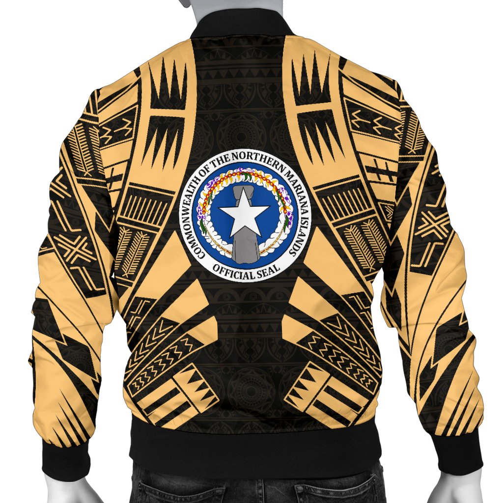 Northern Mariana Islands Men Bomber Jackets - Polynesian Tattoo Gold - Polynesian Pride