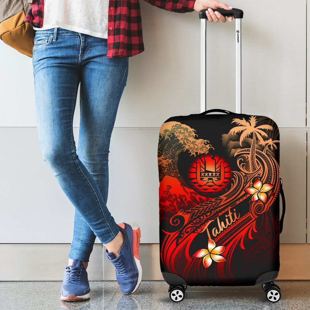 Tahiti Polynesian Luggage Covers - Plumeria Flowers And Waves - Polynesian Pride