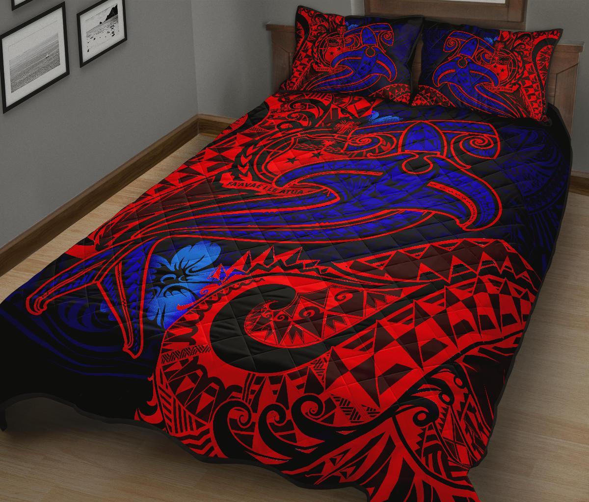 Samoa Quilt Bed Set - Blue Shark Polynesian Tattoo - Polynesian Pride