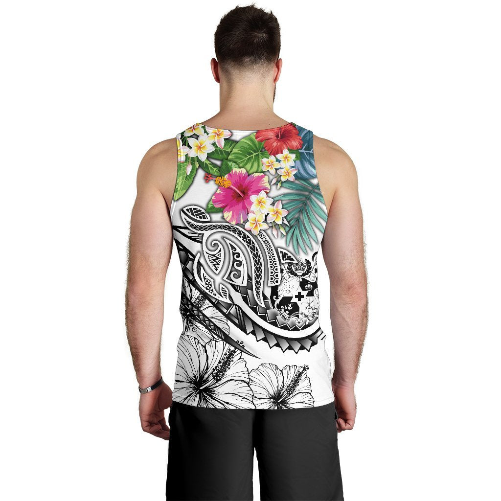 Tonga Polynesian Men's Tank Top - Summer Plumeria (White) - Polynesian Pride