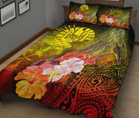 Tahiti Quilt Bed Set - Humpback Whale with Tropical Flowers (Yellow) - Polynesian Pride