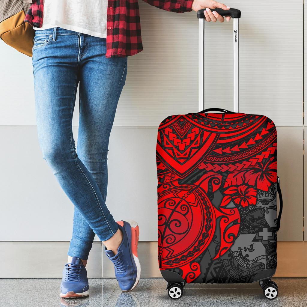 Tonga Polynesian Luggage Cover - Red Turtle Black - Polynesian Pride