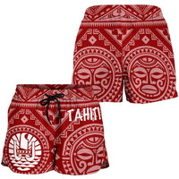 Tahiti Women's Shorts - Tahiti Seal In Polynesian Tattoo Style (Red) - Polynesian Pride