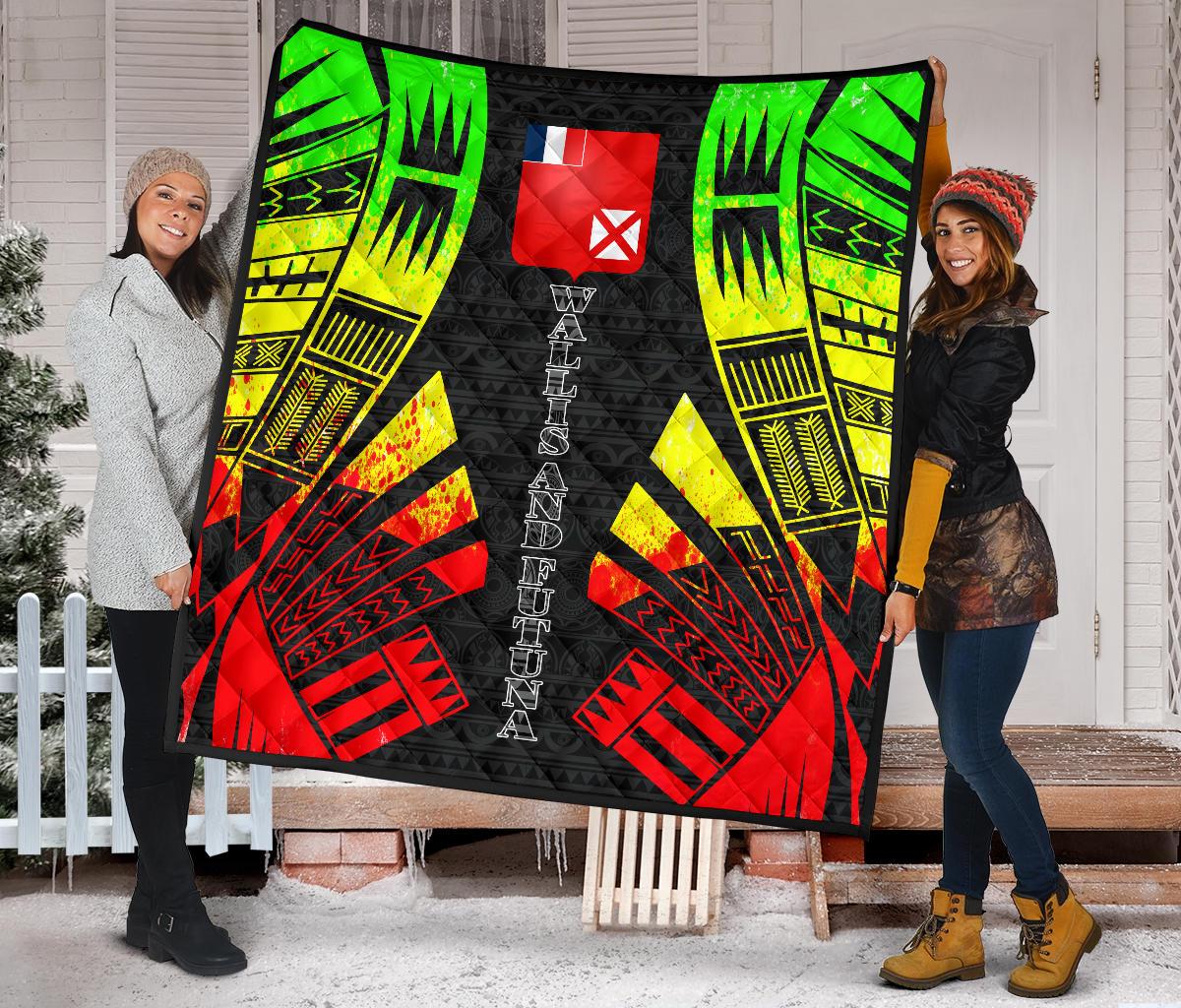 Wallis And Futuna Premium Quilt -Wallis And Futuna Coat Of Arms Polynesian Reggae Tattoo Red - Polynesian Pride