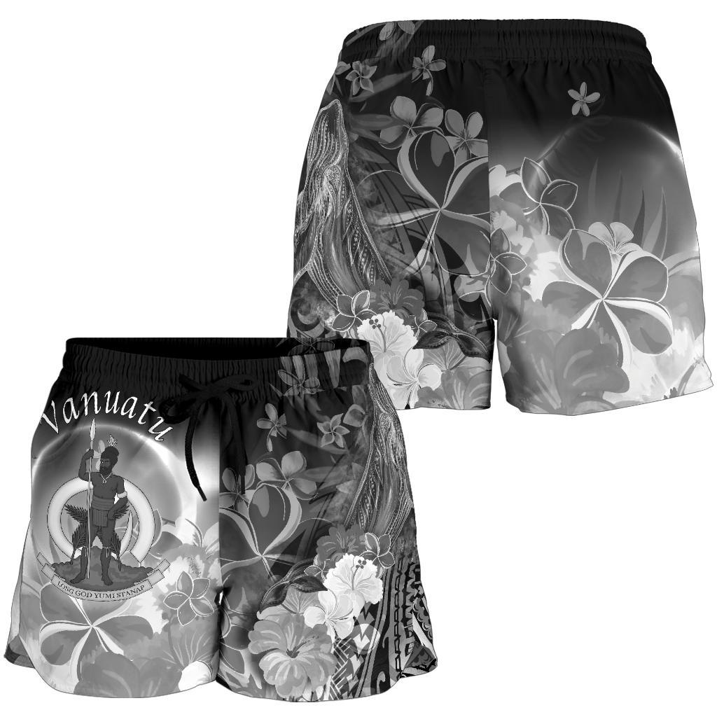 Vanuatu Women's Short - Humpback Whale with Tropical Flowers (White) - Polynesian Pride