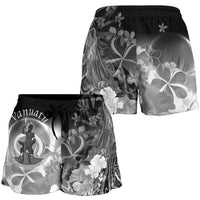Vanuatu Women's Short - Humpback Whale with Tropical Flowers (White) - Polynesian Pride