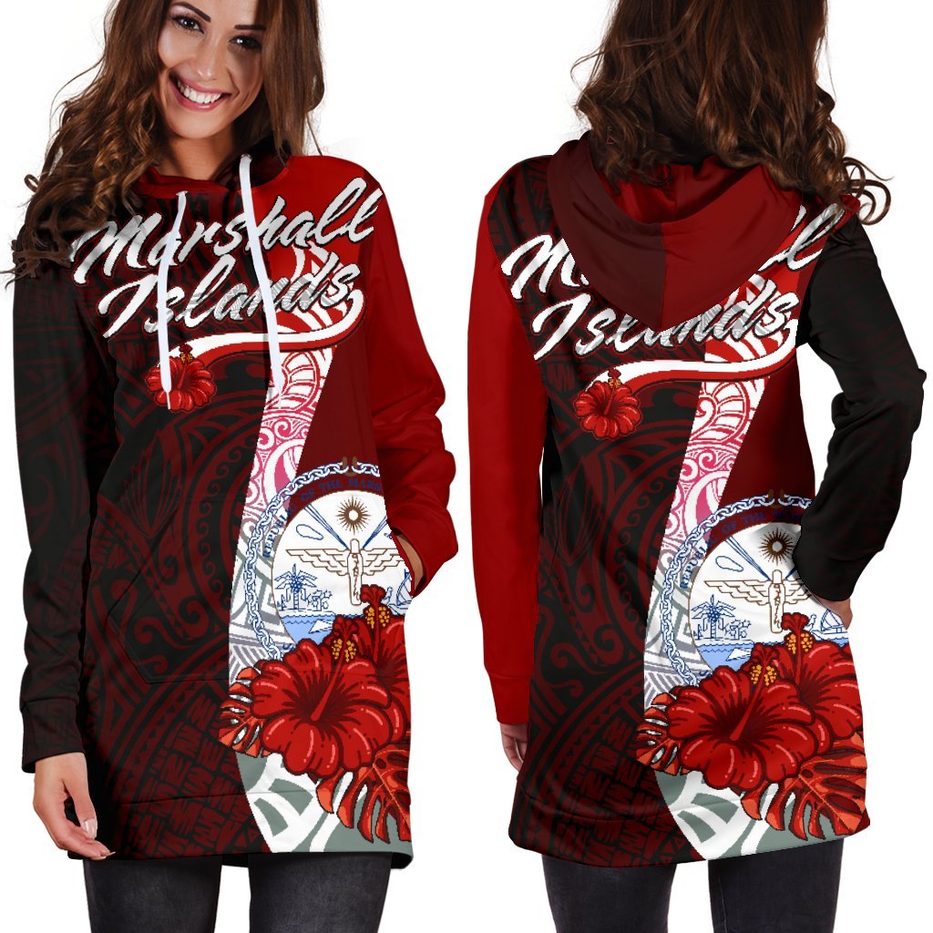 Marshall Islands Polynesian Hoodie Dress - Coat Of Arm With Hibiscus - Polynesian Pride