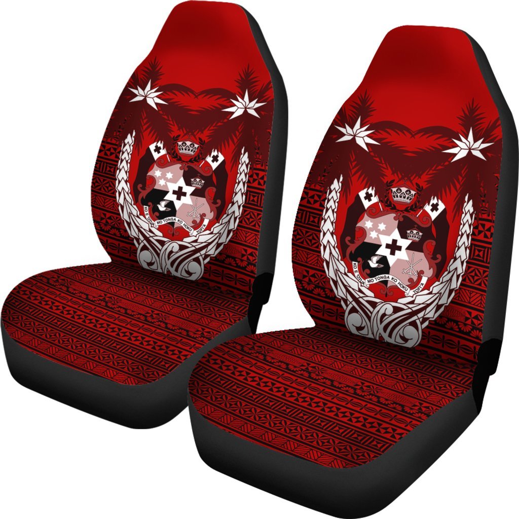 Tonga Car Seat Covers - Tonga Coat Of Arms Coconut Tree - A02 Universal Fit Red - Polynesian Pride