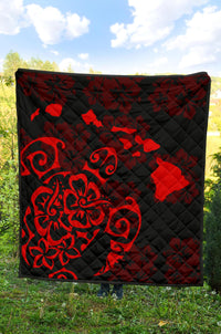 Turtle Hibiscus Map Red Premium Quilt - Polynesian Pride