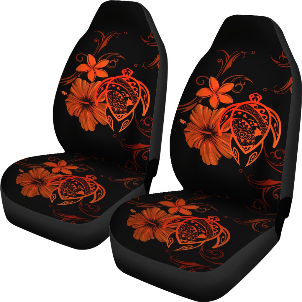 Hawaii Turtle Hibiscus Poly Orange Car Seat Covers Universal Fit Orange - Polynesian Pride