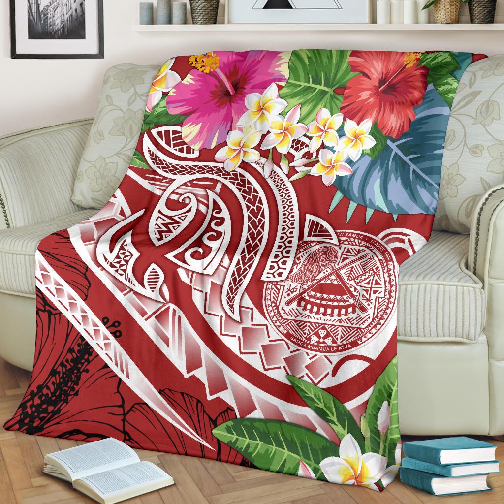 Polynesian American Samoa Premium Blanket - Summer Plumeria (Red) - Polynesian Pride