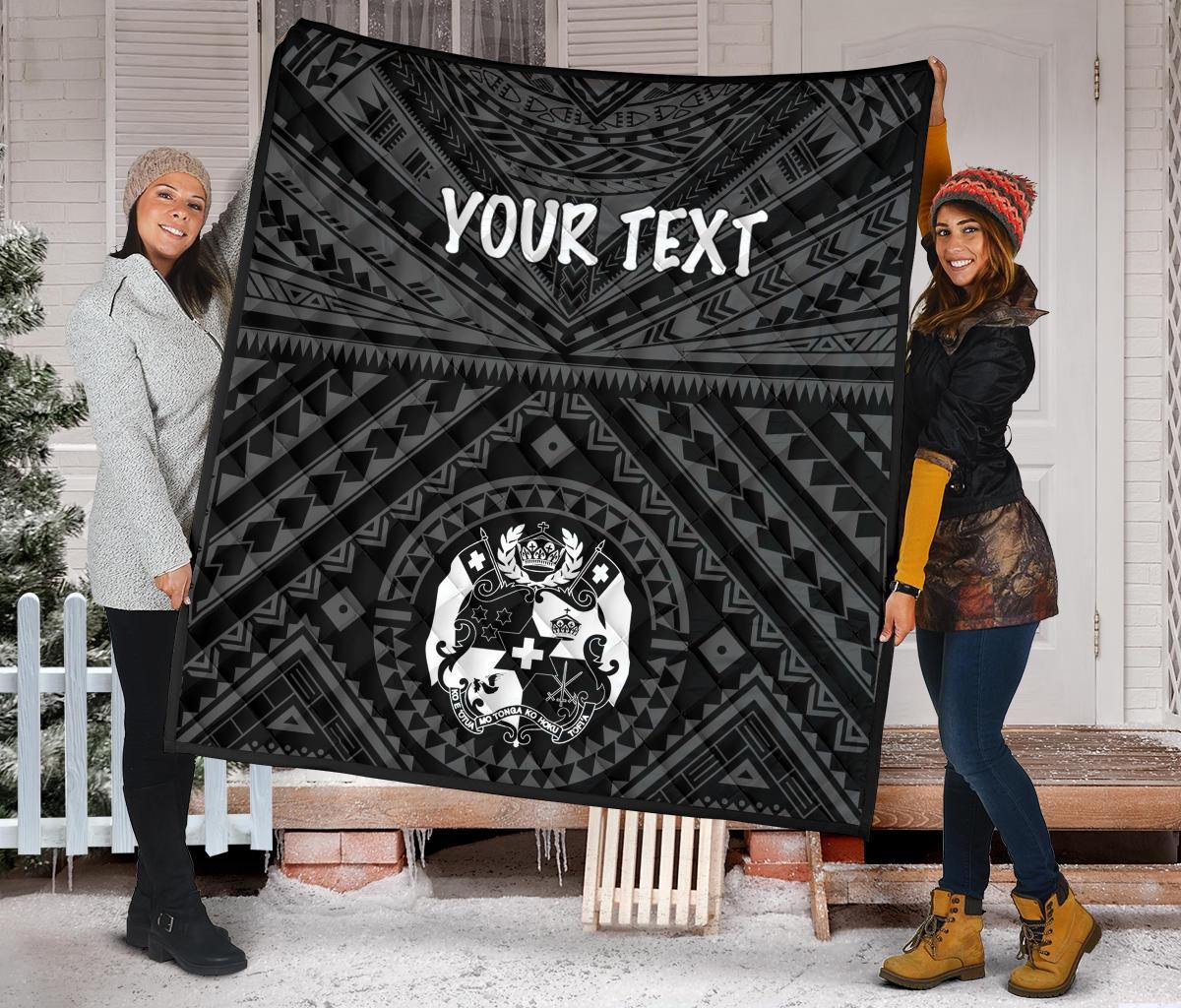 Tonga Personalised Premium Quilt - Tonga Seal With Polynesian Tattoo Style (Black) - Polynesian Pride