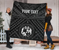 Tonga Personalised Premium Quilt - Tonga Seal With Polynesian Tattoo Style (Black) - Polynesian Pride