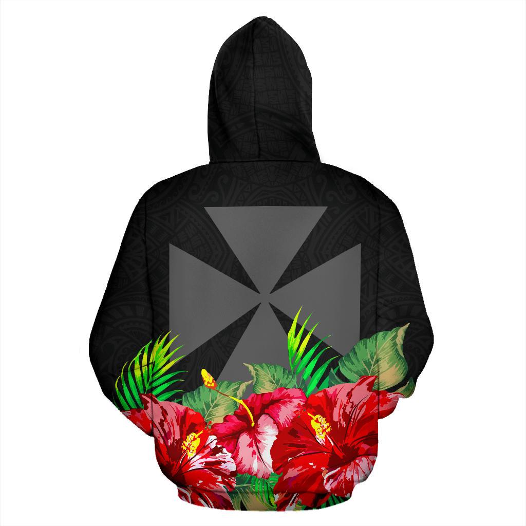 Wallis nd Futuna Polynesian Hoodie Black Hibiscus - Polynesian Pride