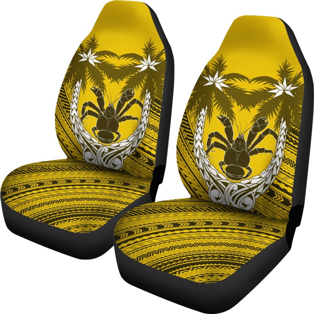 Niue Car Seat Covers - Coconut Crab & Coconut Tree - A02 Universal Fit Yellow - Polynesian Pride