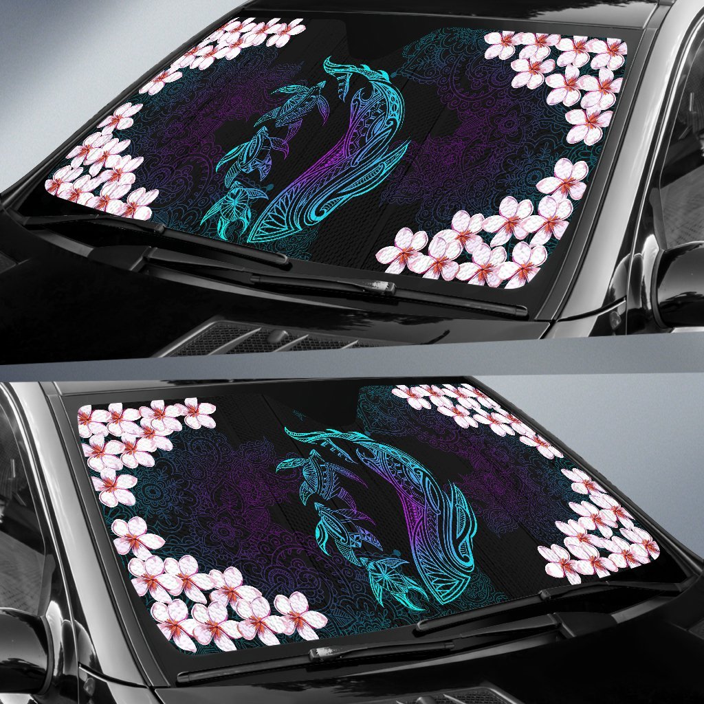 Hawaiian Shark Turtle Plumeria Car Sun Shade - Black - Zelda Style - AH - Polynesian Pride