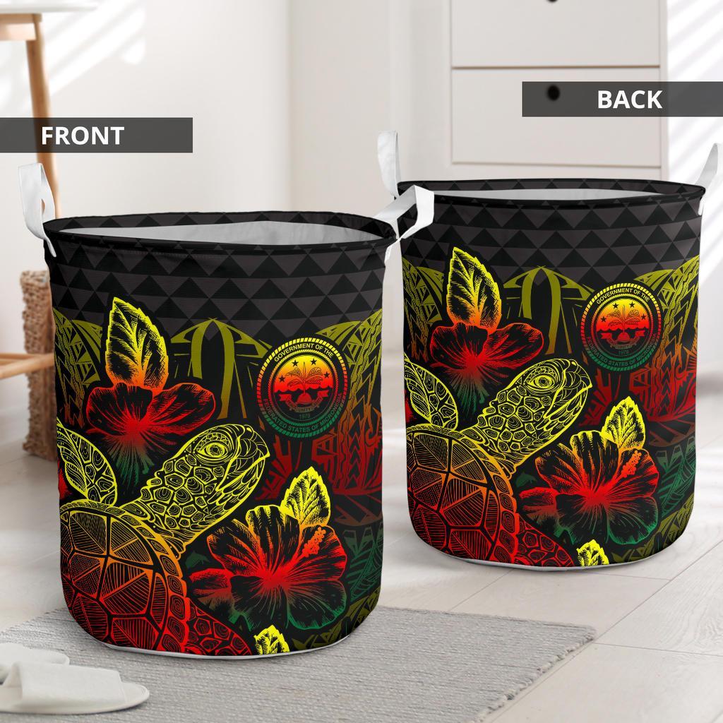 Federated States Of Micronesia Laundry Basket - Polynesian Turtle Hibiscus Reggae - Polynesian Pride