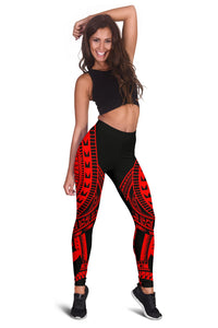 Hawaii Women Leggings Polynesian Pattern Red - Polynesian Pride