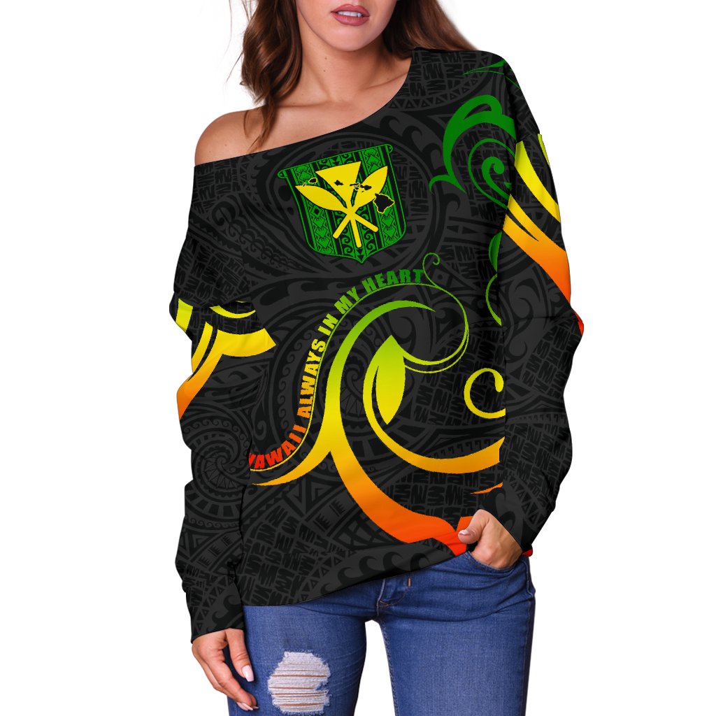 Hawaiian Kanaka Women's Off Shoulder Sweater Hawaii Always In My Heart AH - Polynesian Pride
