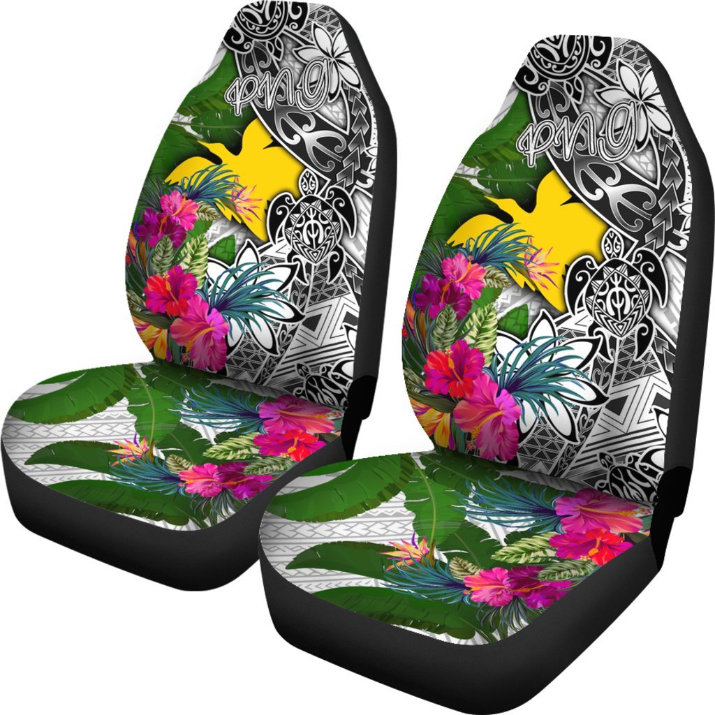 Papua New Guinea Car Seat Covers White - Turtle Plumeria Banana Leaf - Polynesian Pride