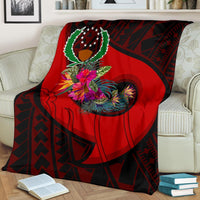Pohnpei Premium Blanket - Polynesian Hook And Hibiscus (Red) White - Polynesian Pride