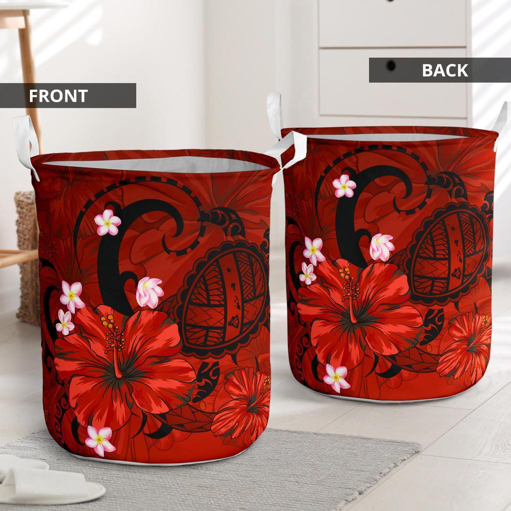 Hibiscus Plumeria Polynesian Turtle Hawaii Laundry Basket Red AH - Polynesian Pride