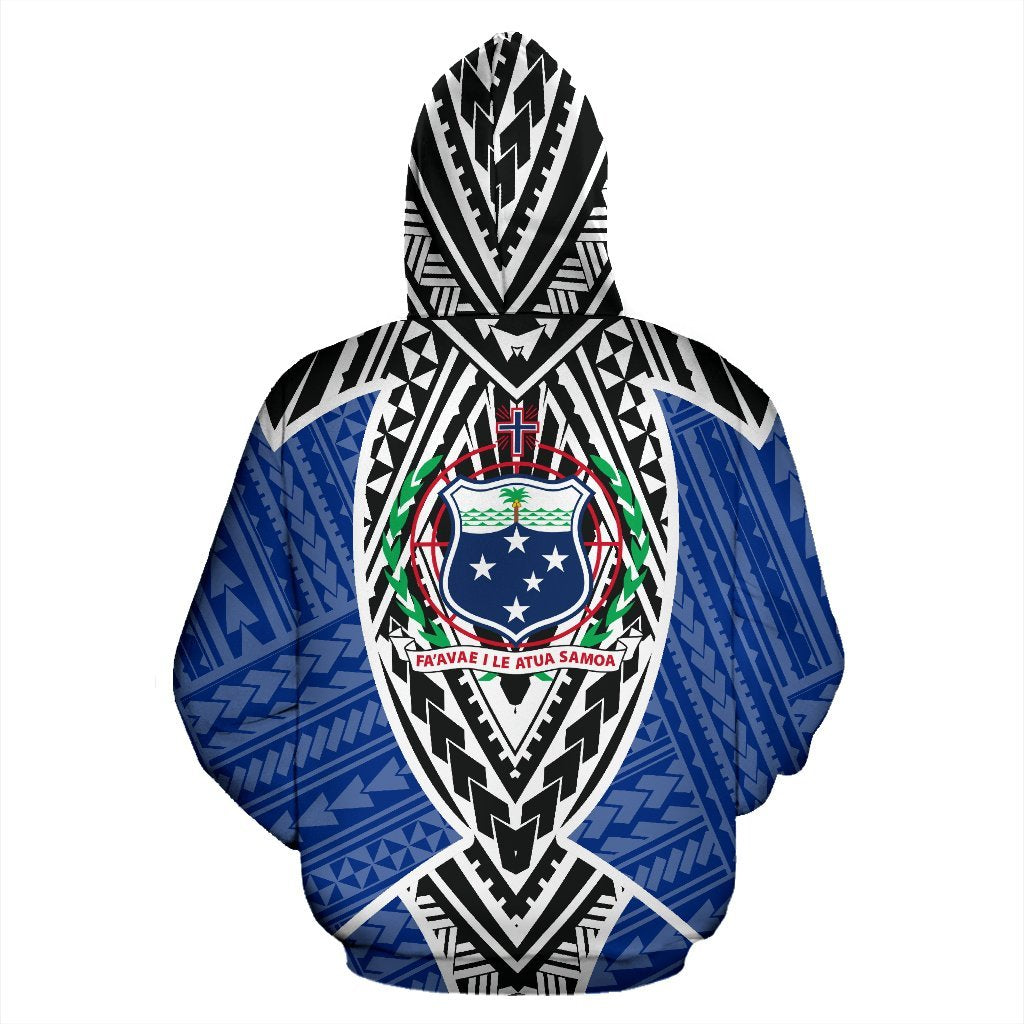 Samoa Hoodie Samoa Coat of Arms Polynesian Tattoo Sport Style Blue - Polynesian Pride
