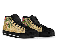 hawaiiHigh Top Shoe - Turtle High Top Shoe Strong Pattern Hibiscus Plumeria AH - Polynesian Pride