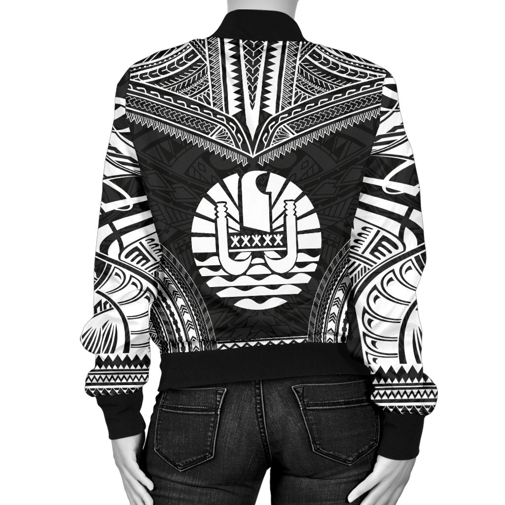 Tahiti Polynesian Chief Women'S Bomber Jacket - Black Version - Polynesian Pride
