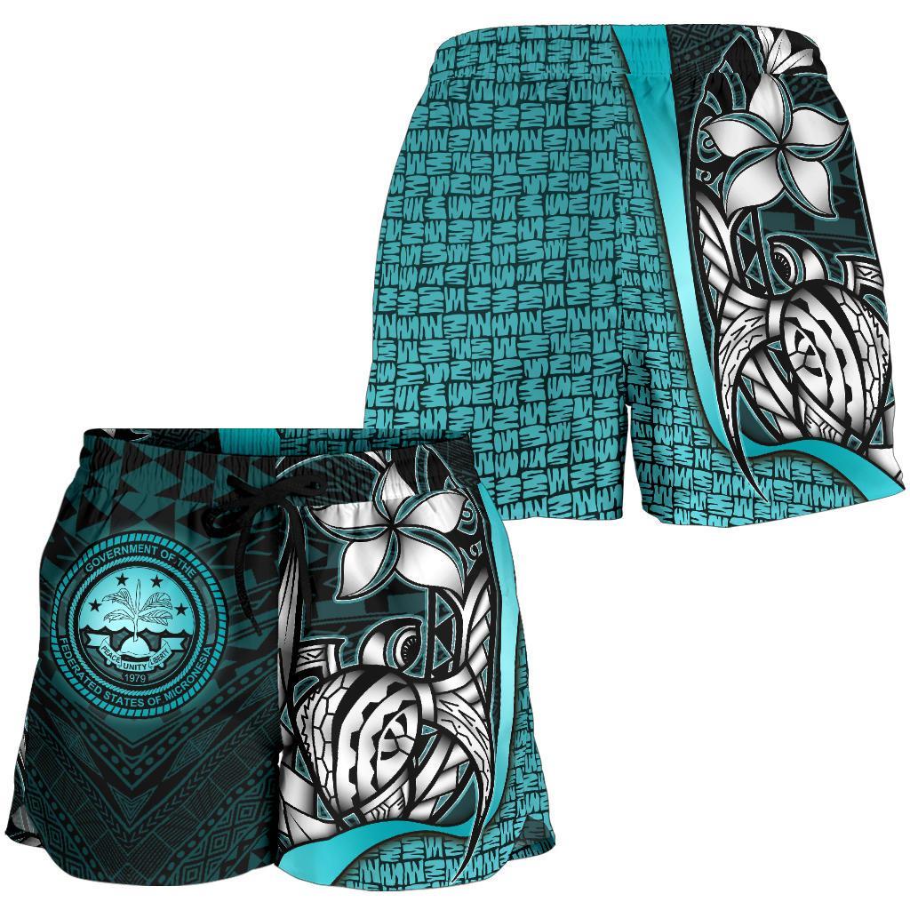 Federated States of Micronesia Women's Shorts Turquoise - Turtle With Hook - Polynesian Pride